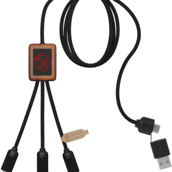 SCX.design C38 5-in-1 rPET light-up logoga laadimiskaabel ruudukujulise puitkorpusega